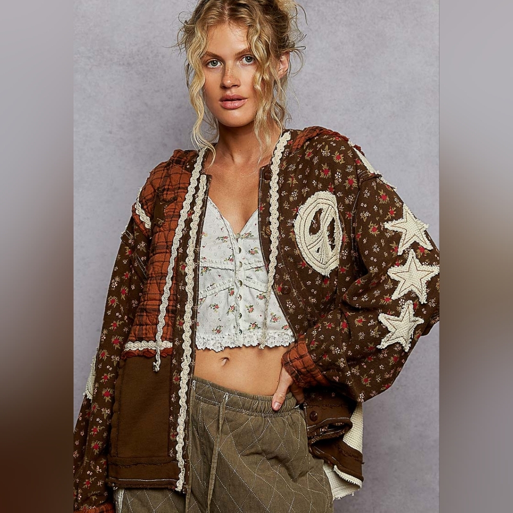 Choco Latte! Pol Brown Patchwork Peace Jacket - image 1